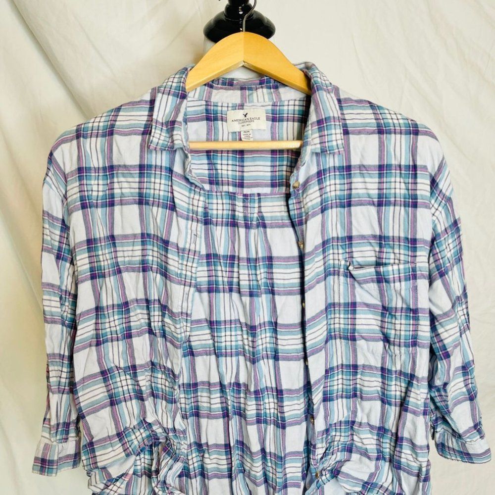 American Eagle Western‎ Plaid Button Down Crop Long Sleeve Womens Medium